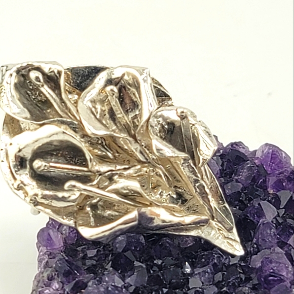 CALLA LILIES BOUQUET RING HANDMADE IN STERLING SILVER METAL SIZE 6.5 - Picture 7 of 12